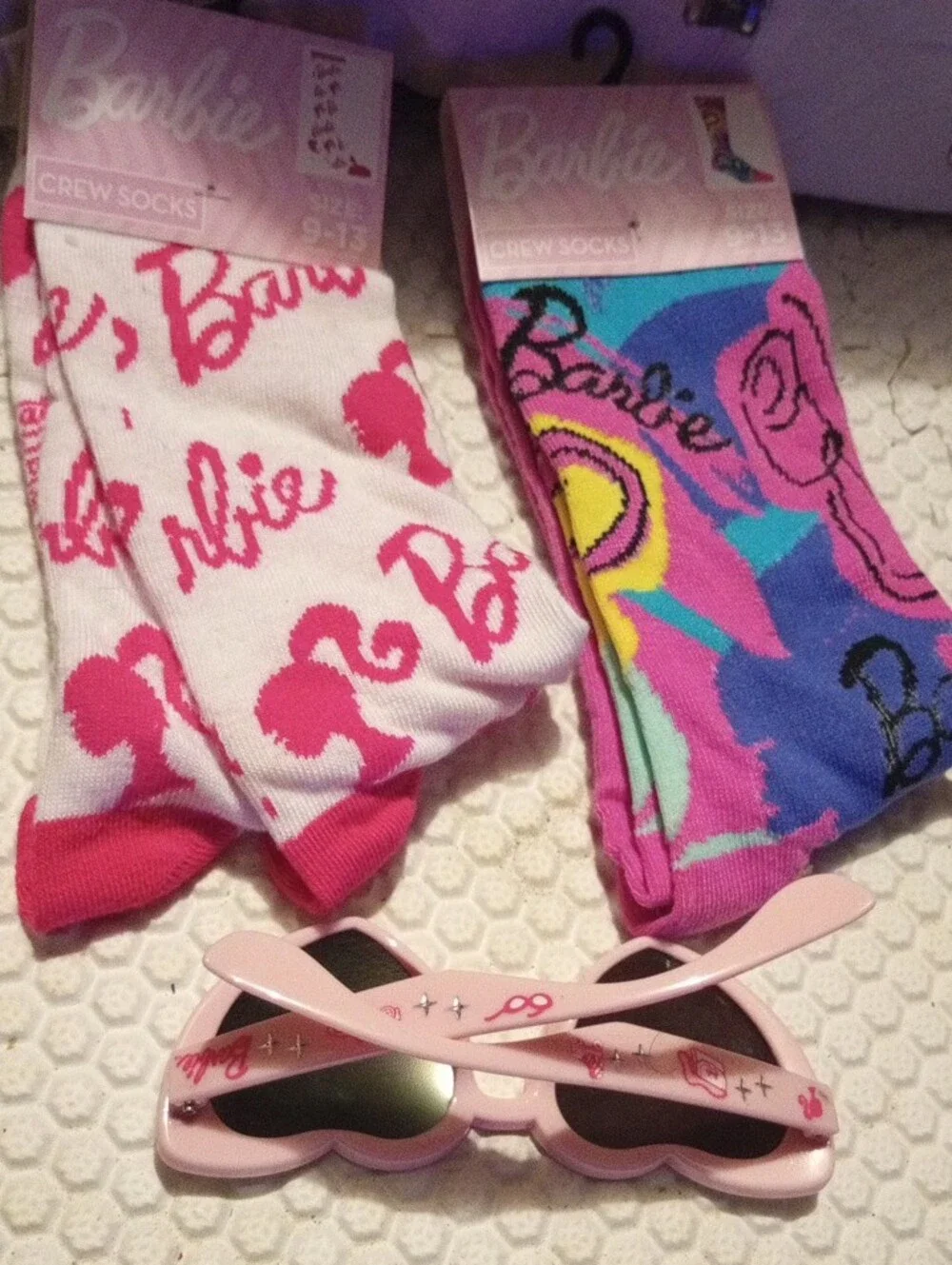 Barbie Pink & Multicolor Patterned Crew Socks - 2 Pack#FREE SHADES